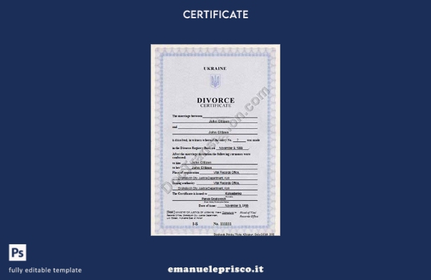 stile verificato Ucraina Modello di certificato di divorzio dell'ufficio degli a